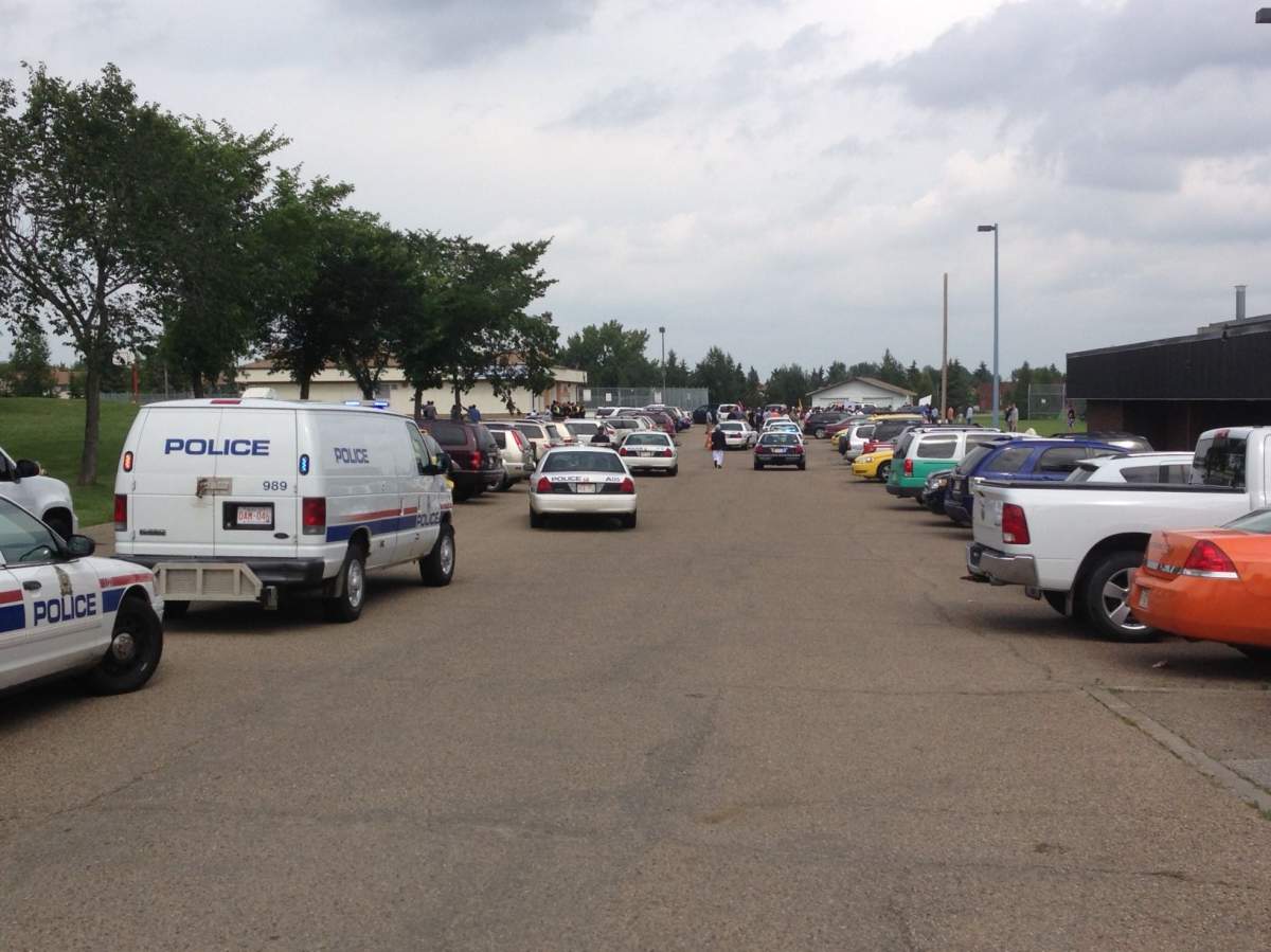 Heavy police presence outside Belmead Community Hall on Saturday.