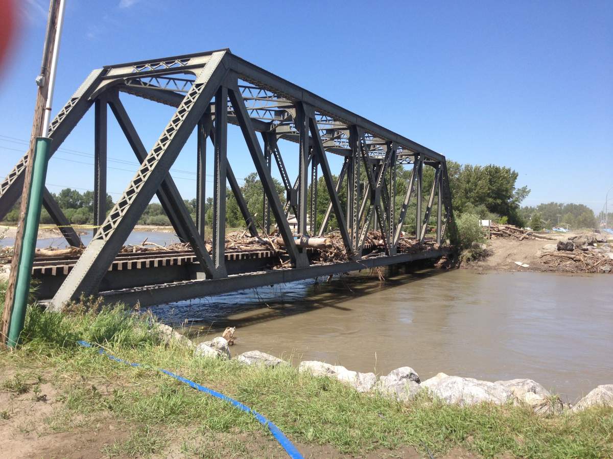 A bridge over the Highwood River in the Town of High River, a week after devastating flooding overtook the community. 