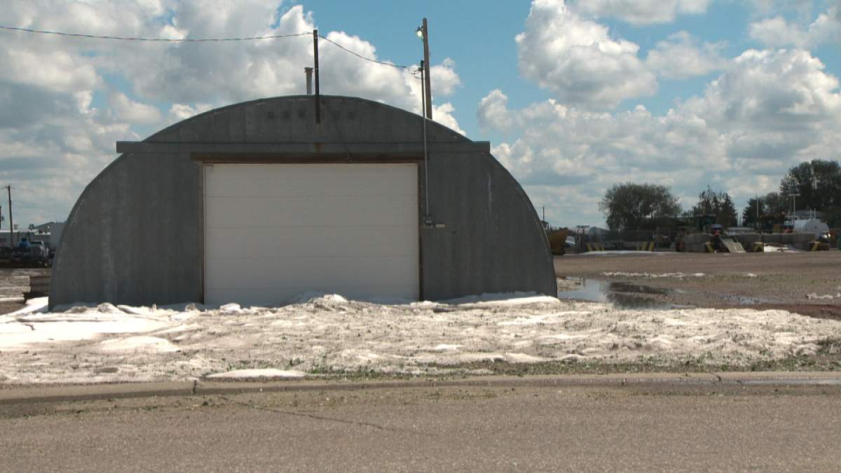 A massive hail storm Friday evening left behind piles of melting snow and ice.