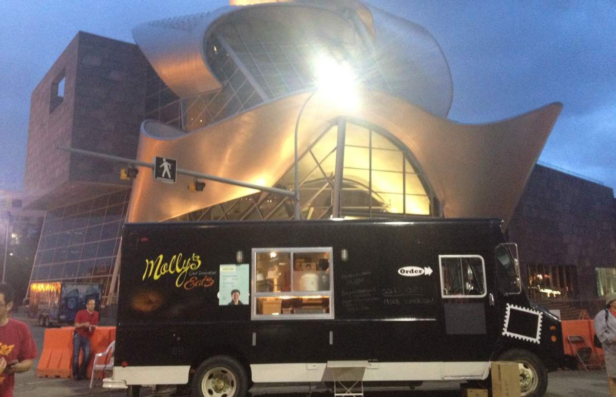 Food truck set up in downtown Edmonton, July 2013.