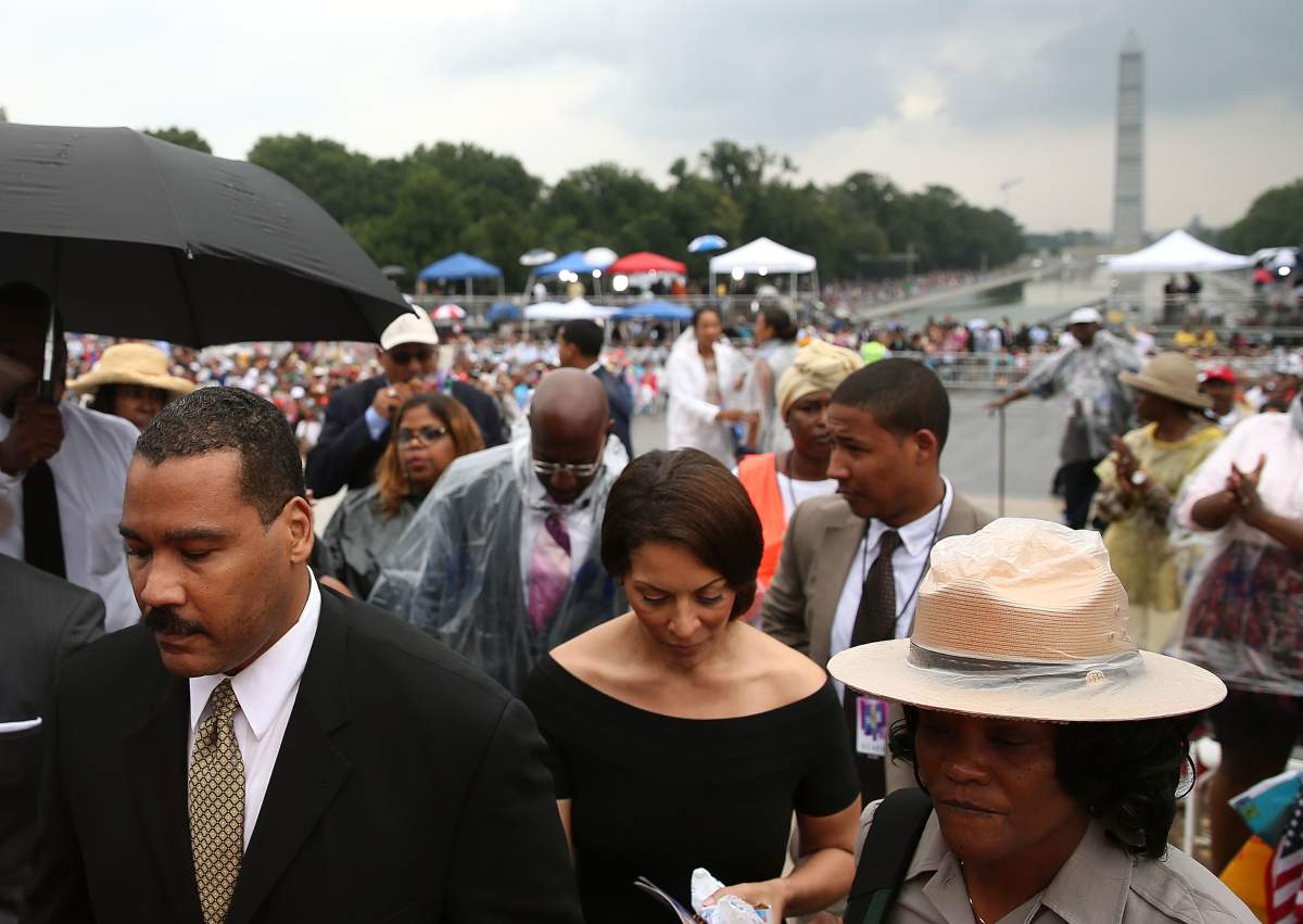 Dexter Scott King (L), son of Martin Luther King, Jr., attends the ceremony to commemorate the 50th anniversary of the March on Washington for Jobs and Freedom August 28, 2013 in Washington, DC.