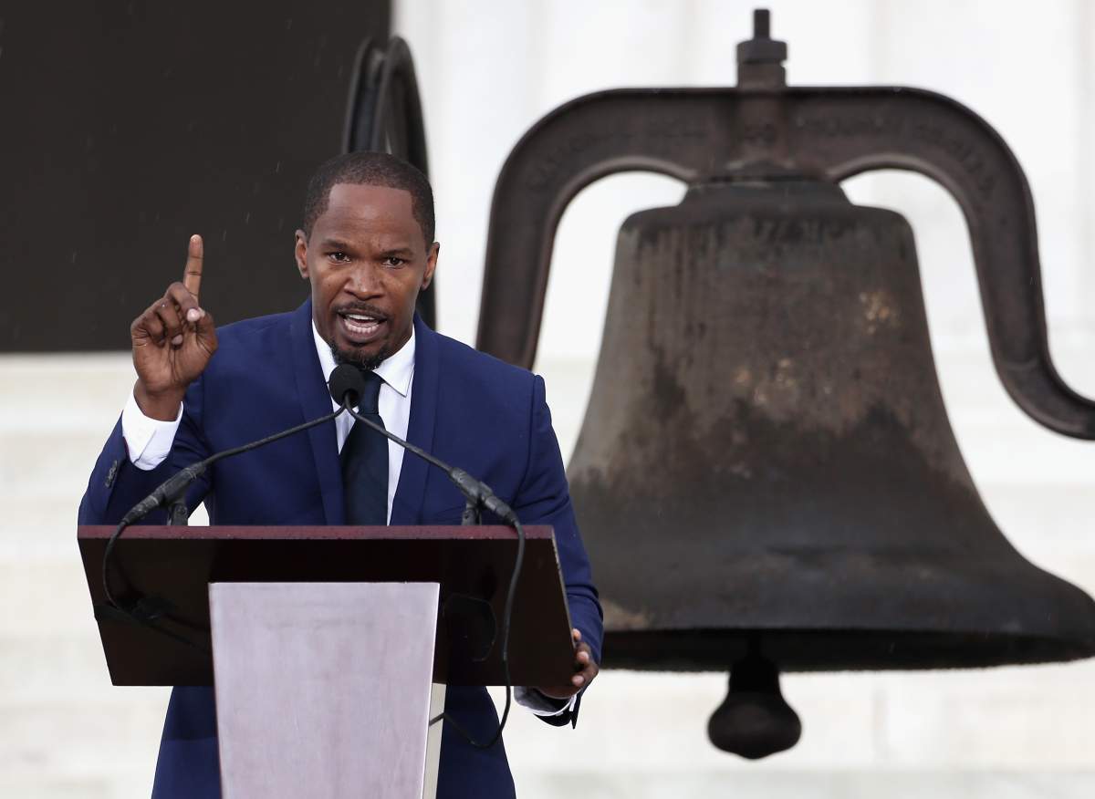 Academy Award-winner Jamie Foxx gave an impassioned speech at the National Mall in Washington, DC on the 50th anniversary of Dr. Martin Luther King’s famous “I have a dream” speech.