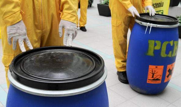 Greenpeace activists protest against PCB contamination.