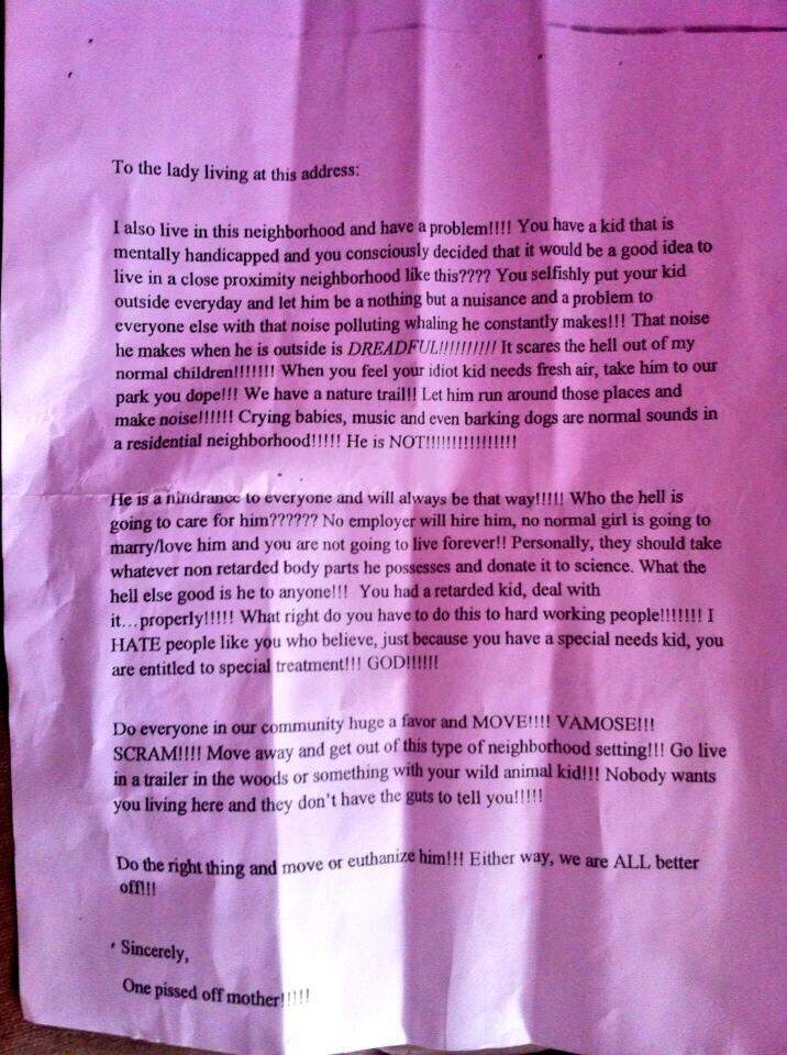 autism hate letter oshawa