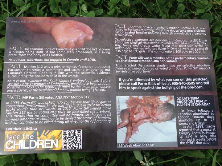 abortion flyers aborted fetus canadian politics