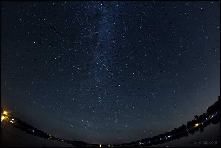 A Perseid meteor streaks through the constellation Cassiopeia
