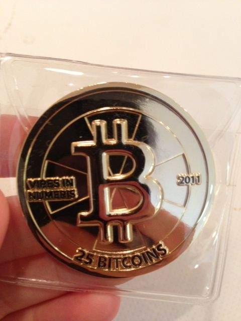 Physical token designed to represent 25 Bitcoins.