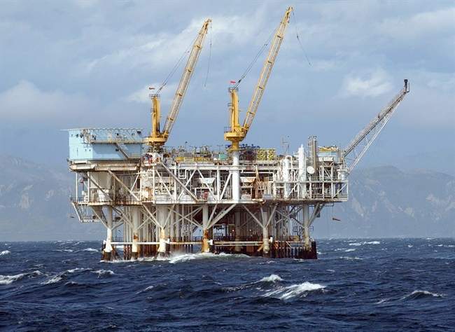 An offshore oil rig.
