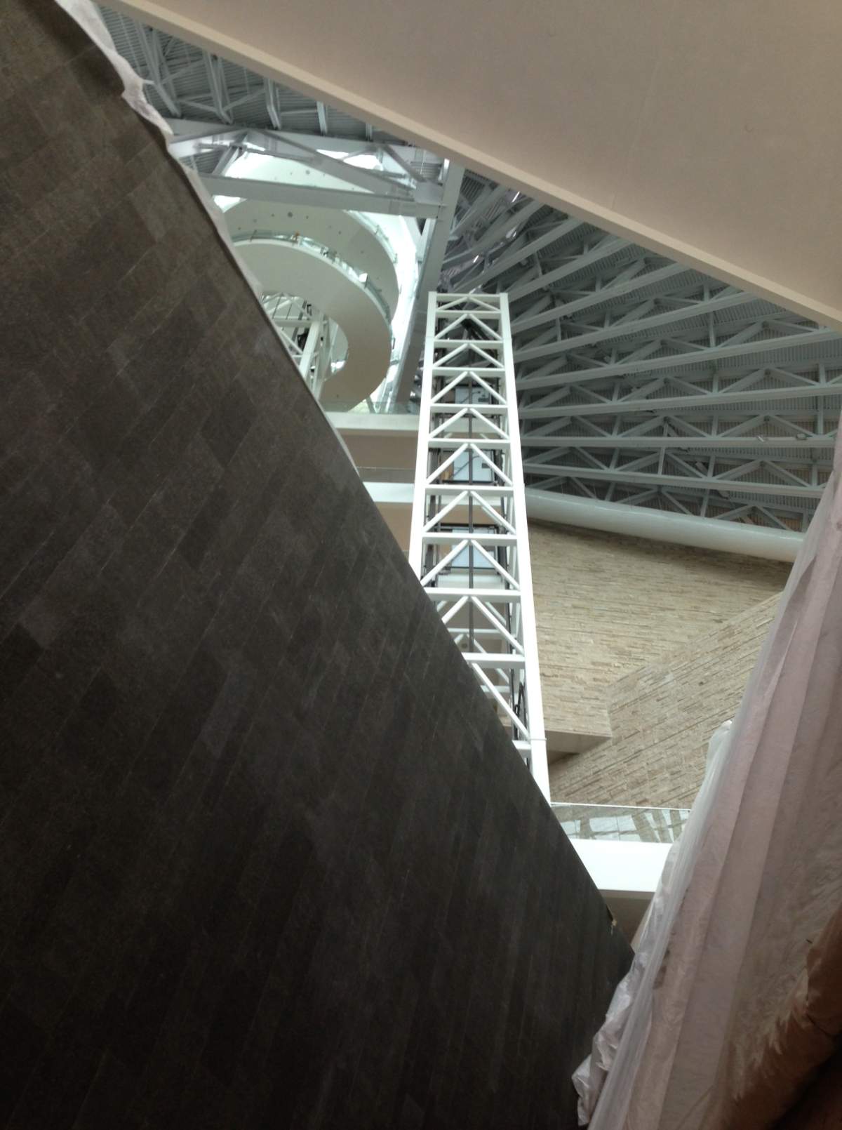 Looking up at the main tower inside the Canadian Museum for Human Rights.