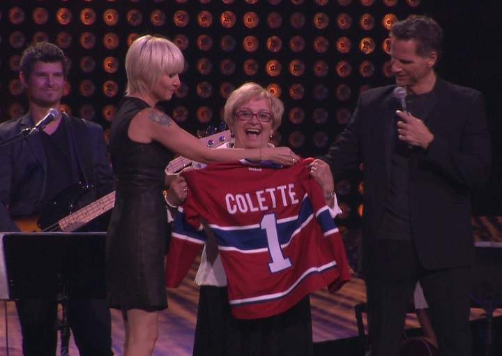 Lac-Megantic mayor Claudette Roy-Laroche received a long standing ovation when she was introduced to the crowd at a benefit concert in Montreal on August 13, 2013.