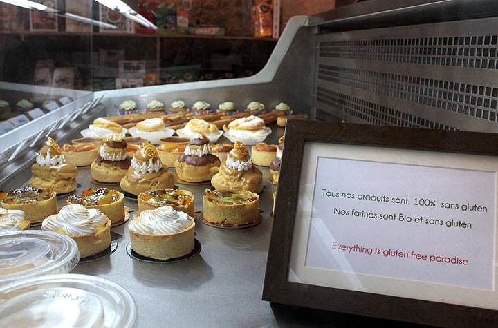 Gluten-free pastries are displayed in a specialized patisserie, on March 8, 2012.