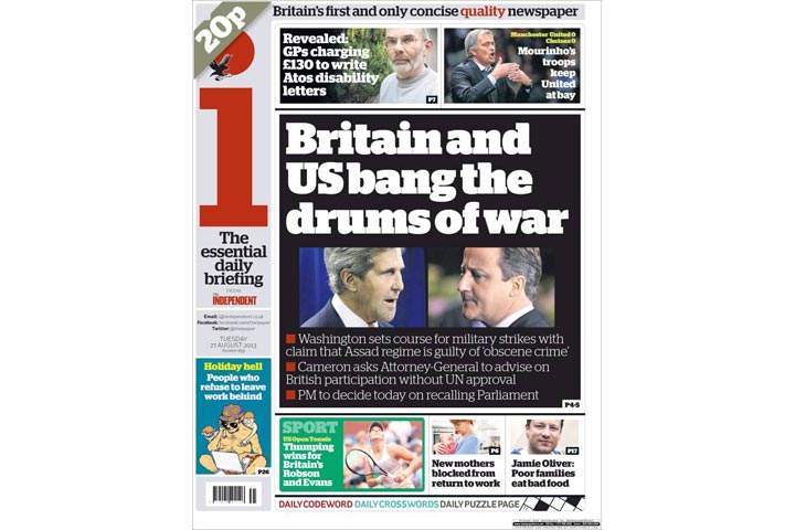 Gallery: Newspaper front pages morning after Kerry’s statement on Syria - image