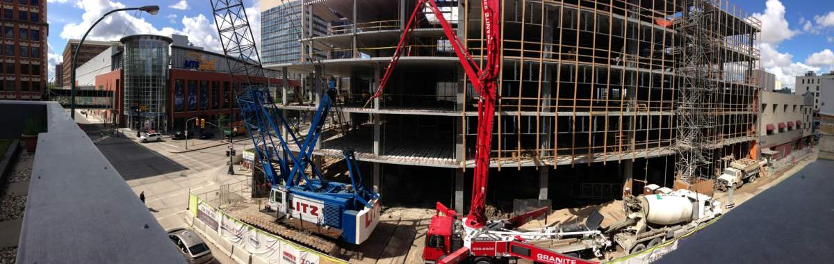 197 condos under construction at "The Glasshouse" on Portage Avenue in Winnipeg.