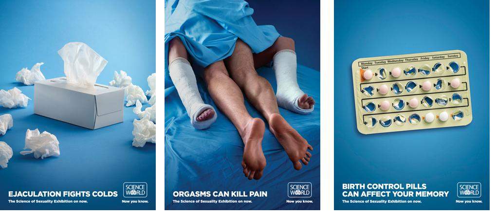 Science World ads: The left and middle ads will not be used on bus stops; the one on the right will be used.
