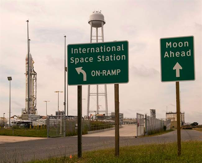 Signs at Wallops Flight Facility where Orbital Sciences Corporation is preparing to launch a demonstration cargo resupply mission to the International Space Station.