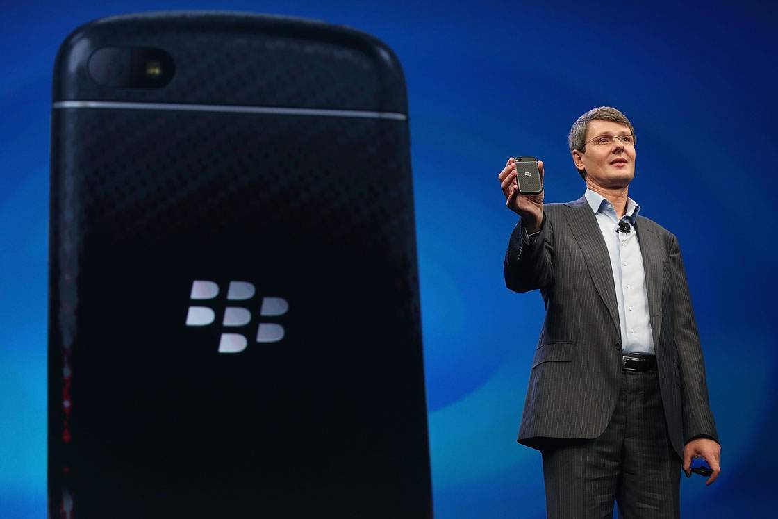 BlackBerry chief Thorsten Heins unveils a new handset in January. 