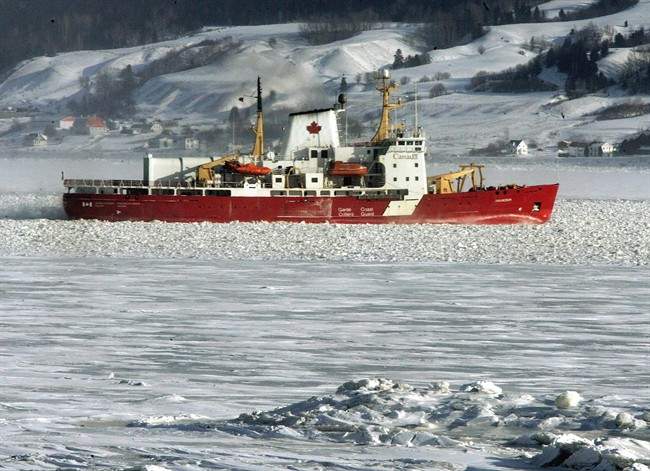 Canadian Coast Guard icebreaker Amundsen is shown clearing a path through the ice on the Saguenay River Friday Jan. 21, 2005.