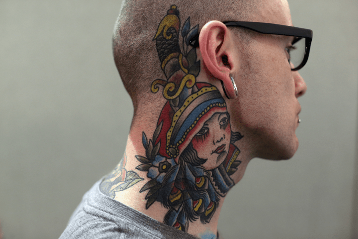 A detail view of Conor Boyle’s tattoo at the London Tattoo Convention in Tobacco Dock on September 27, 2013 in London, England. Photo by Oli Scarff/Getty Images