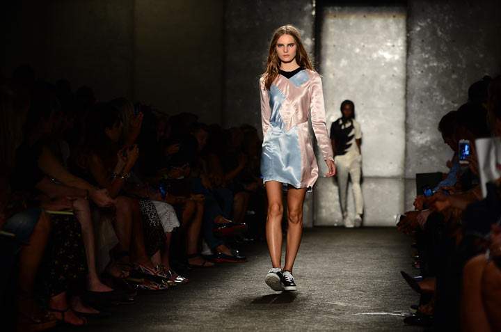 A model displays a creation for Marc by Marc Jacobs during the Mercedes-Benz Fashion Week Spring 2014 collection in New York on September 10, 2013.