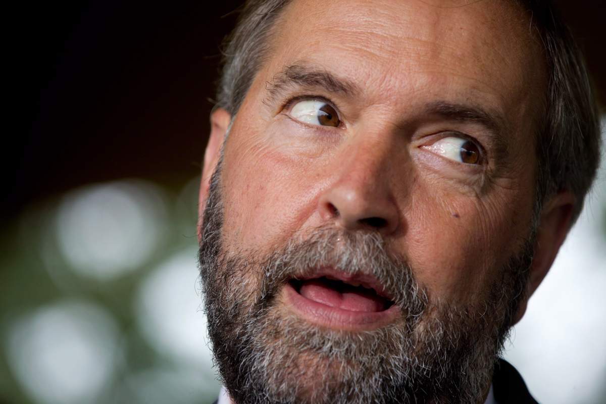 NDP leader Tom Mulcair speaks about the NDP's plans to abolish the senate during a stop at Rocky Point Park in Port Moody, B.C., on Thursday August 29, 2013. THE CANADIAN PRESS/Darryl Dyck.