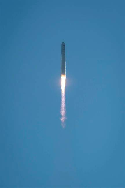 the Orbital Sciences Corp. cargo ship Cygnus launches from NASA's Wallops Flight Facility on Wednesday, Sept. 18, 2013, in Wallops Island, Va.