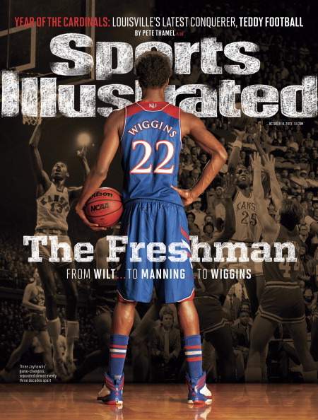 College Basketball: Rear view portrait of Kansas small forward Andrew Wiggins during photo shoot at Allen Fieldhouse. Lawrence, KS 9/24/2013