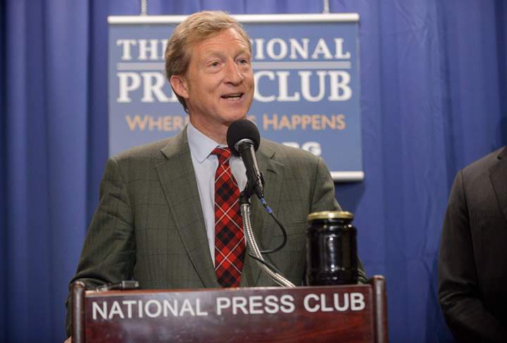 Billionaire Tom Steyer speaks at the Press Club in Washington on Thursday June 20, 2013.