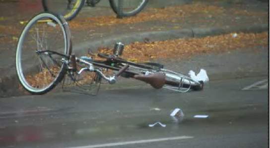 A female cyclist was taken to hospital after being hit by a truck near Spadina and Dundas Street on Oct. 16, 2013.