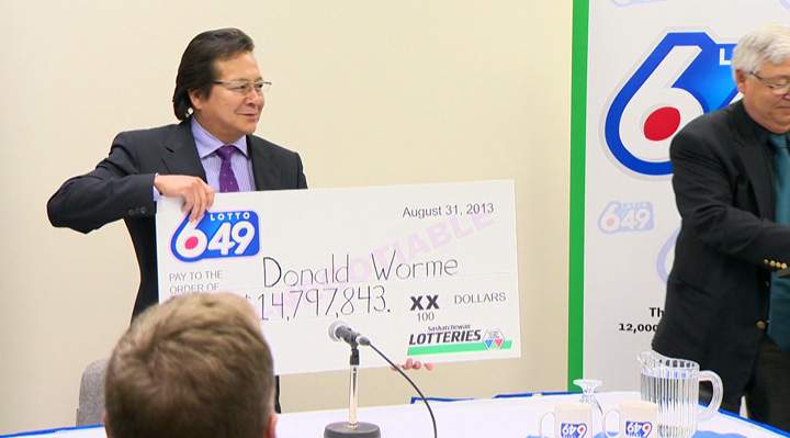 Largest lottery jackpot prize ever won by a ticket purchased in Saskatoon claimed by local lawyer.
