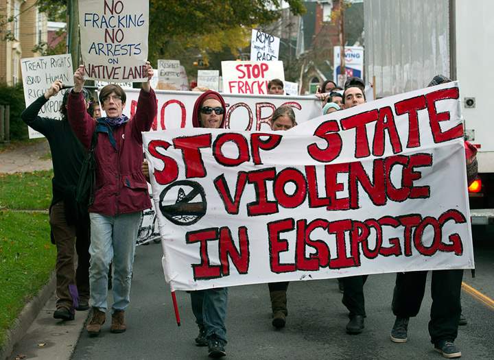 Demonstrators rally against shale gas exploration in Halifax on Friday, Oct.18, 2013. (Photo credit: The Canadian Press)