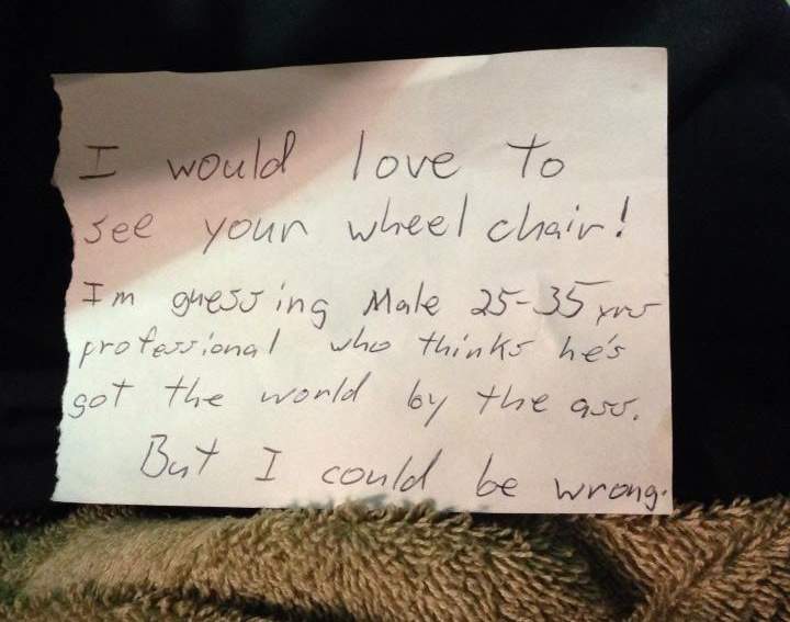 Man with disability finds angry note left on his car parked in handicapped spot