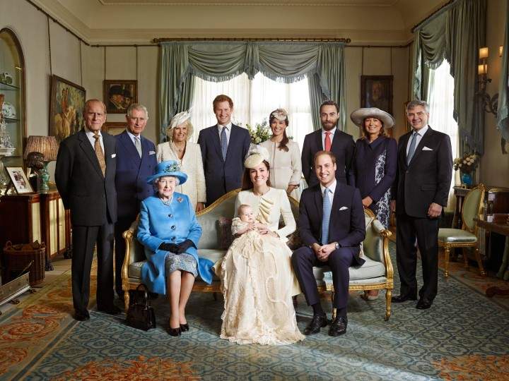 This image made available by Camera Press shows the official christening photo of Britain’s Prince George photographed in the Morning Room at Clarence House in London on Wednesday Oct. 23, 2013.