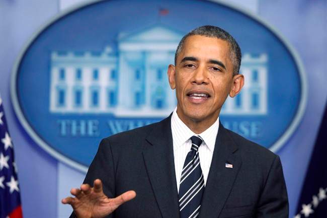 President Barack Obama makes a statement in the James Brady Press Briefing Room at the White House in Washington, after he spoke with Iranian President Hassan Rouhani. 