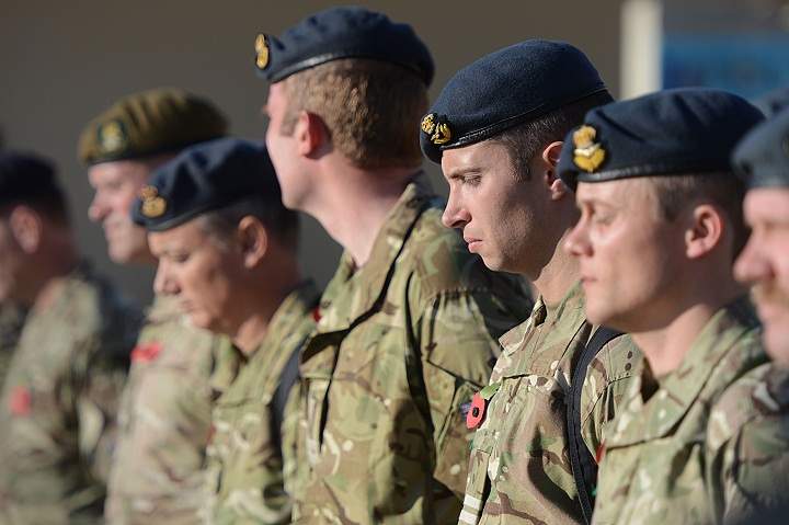 Members of the Army and RAF during the Remembrance Day parade in Kandahar Airfield. (Sergeant Dan Bardsley/REX)