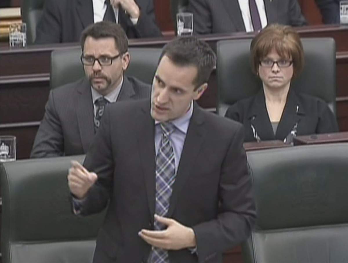 Airdrie MLA Rob Anderson accuses the Speaker of showing favouritism in the Alberta Legislature, Tuesday, Nov. 19, 2013 .