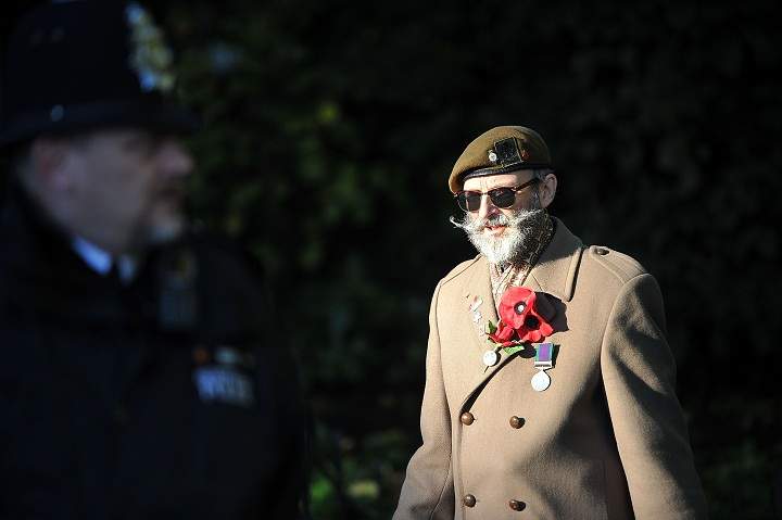 Members of the Armed Forces and war veterans gather at Horse Guards Parade bafore the Rememberance Day ceremony on November 10, 2013 in London, United Kingdom. (Bethany Clarke/Getty Images)