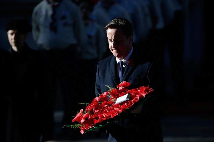 Prime Minister David Cameron lays a wreath on the Cenotaph during the annual Remembrance Day service on Whitehall on November 10, 2013 in London, United Kingdom. (Matthew Lloyd/Getty Images)