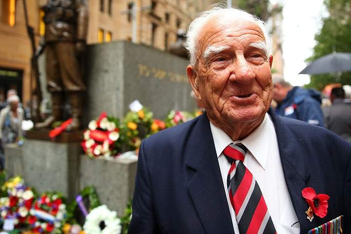 A war veteran pays tribute at the Cenotaph during the Rememberance Day Service held at the Cenotaph, Martin Place on November 11, 2013 in Sydney, Australia. (Brendon Thorne/Getty Images)