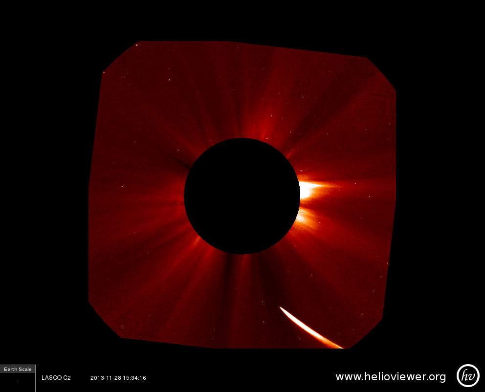 Comet ISON as it makes its close-approach on Thursday morning.