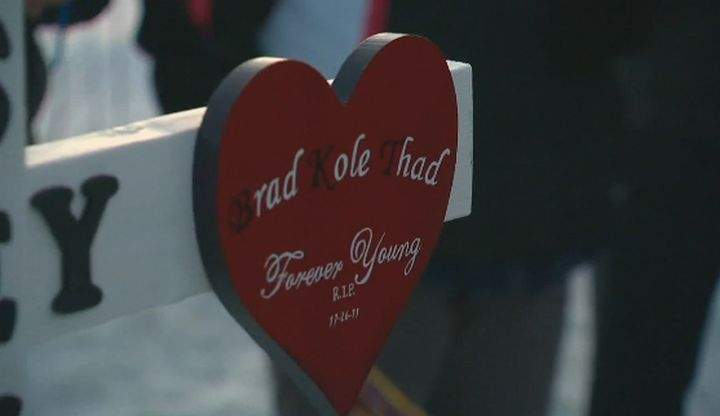 A cross was placed at the site of a deadly Beaumont collision Sunday, November 24, 2013.