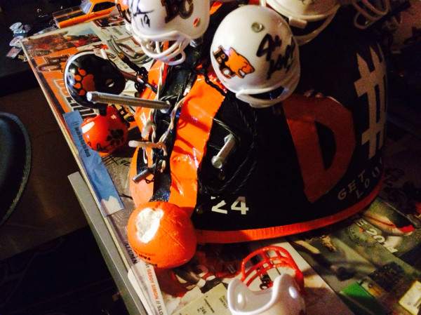 Kyle says his helmet was bashed up in transit. Credit: Kyle Dunn.