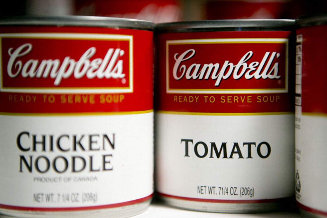 Cans of Campbell’s soup sit on grocery store shelves in the United States.