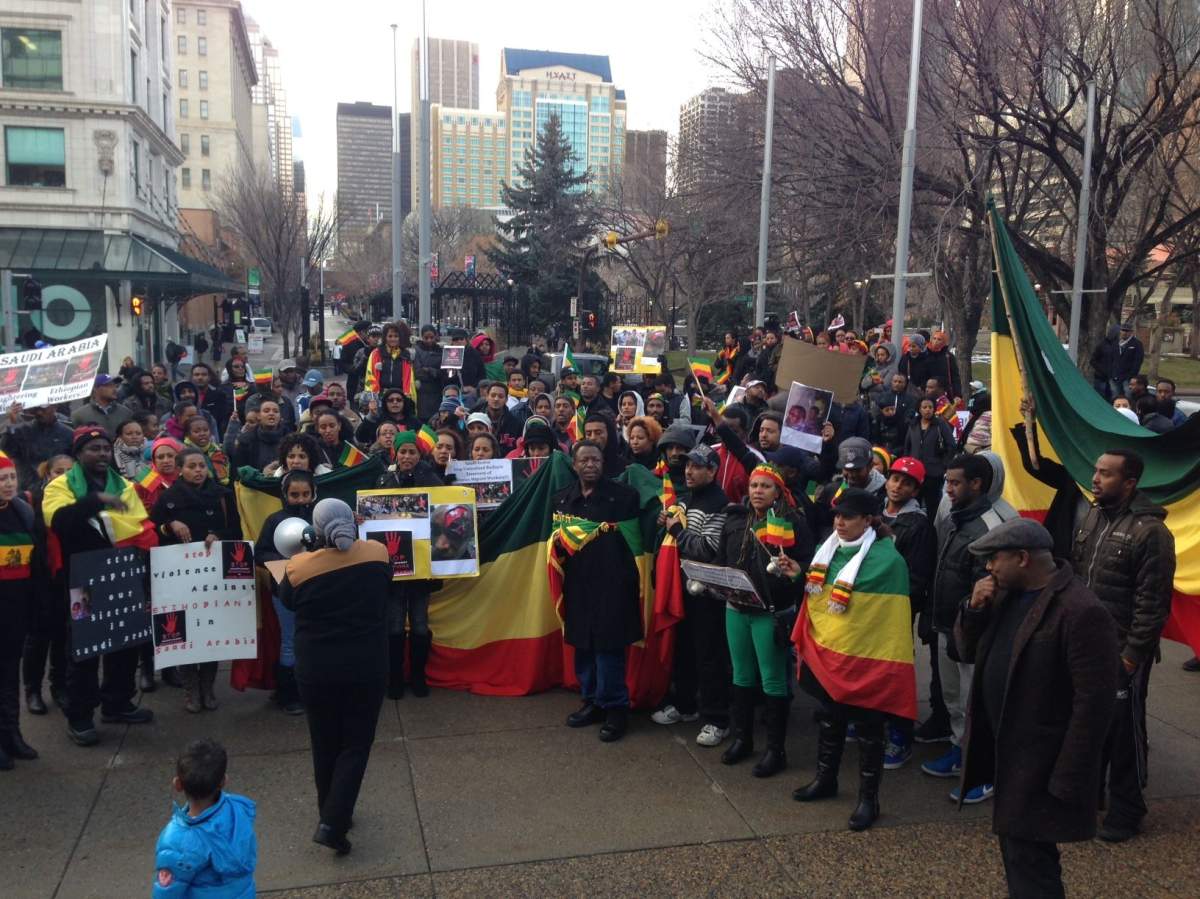 Protesters are angry about the treatment of Ethiopians in Saudi Arabia. Paul MacEachern/Global News.