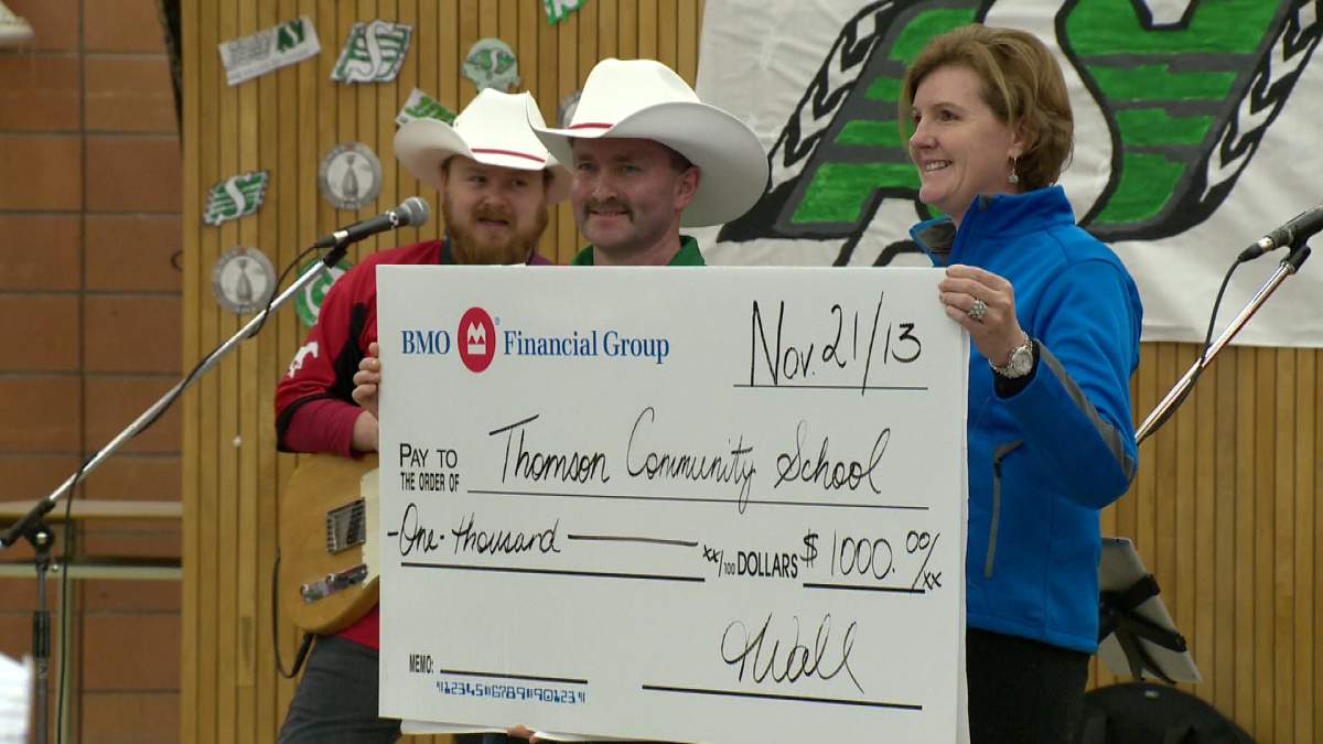 Cheque presentation at Thomson Community School.