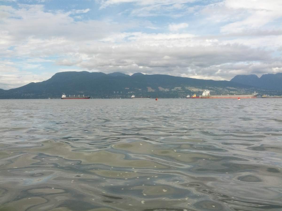 The North Shore mountains and English Bay in Vancouver.