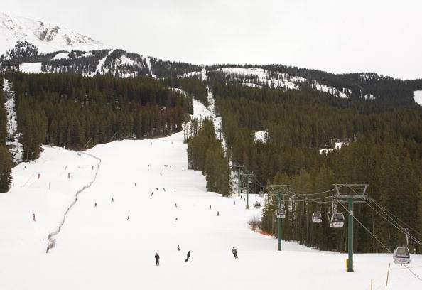 A main ski run at Lake Louise Mountain Resort is seen in this 2010 Lake Louise, Canada, late morning photo.