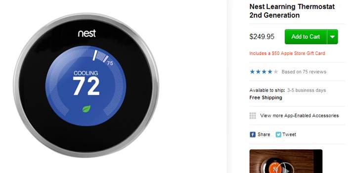 The Nest Thermostat is offered for sale on Apple's Canadian online store.