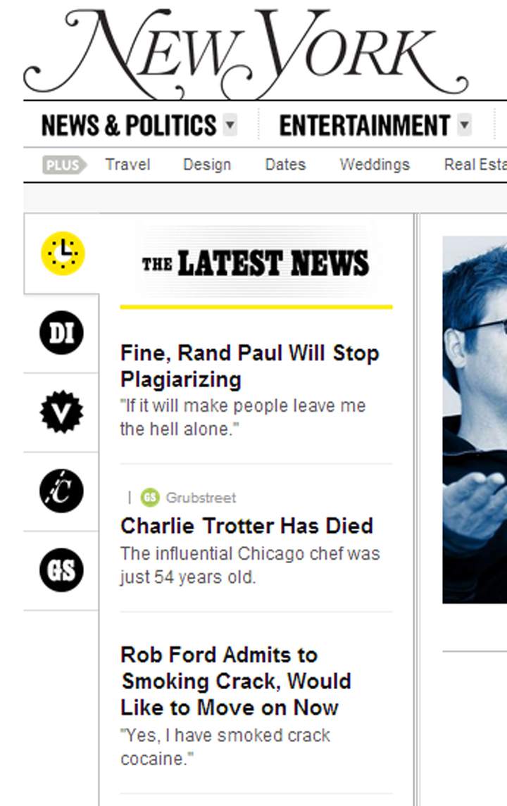 Screenshot of New York Magazine’s homepage.
