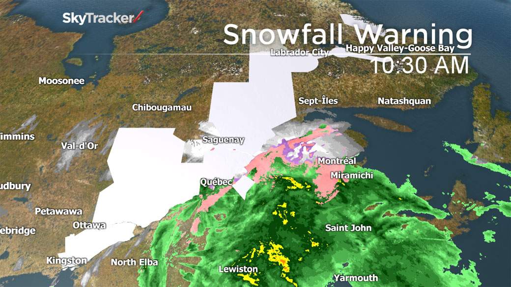 Snowfall warnings were up across much of eastern Ontario and Quebec Wednesday morning.