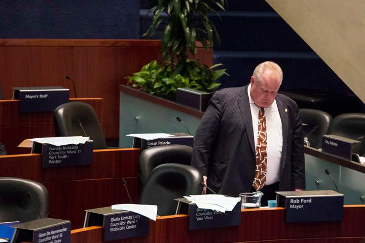 Toronto Mayor stands on the floor of the council chamber in Toronto on Thursday November 14, 2013.
